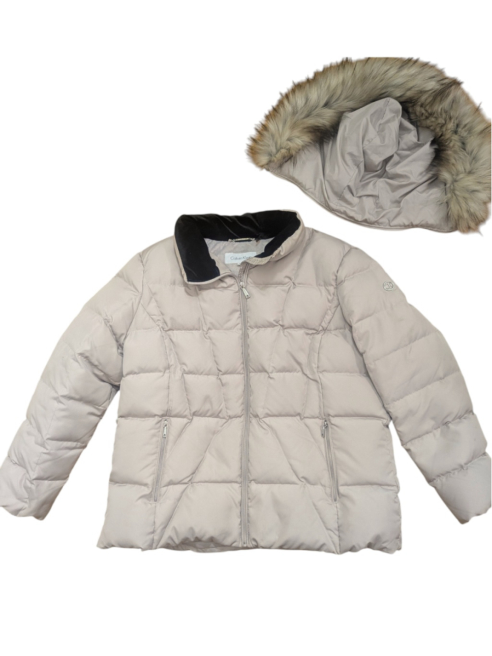 Calvin Klein Light Purple Down Puffer Jacket 0X Removable Faux Fur Hood - Picture 4 of 13